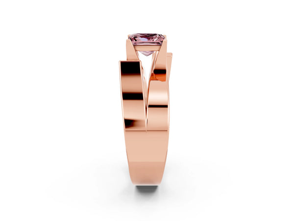 Rose gold Modern Tension Set Princess Cut Morganite Solitaire Wide Band Ring