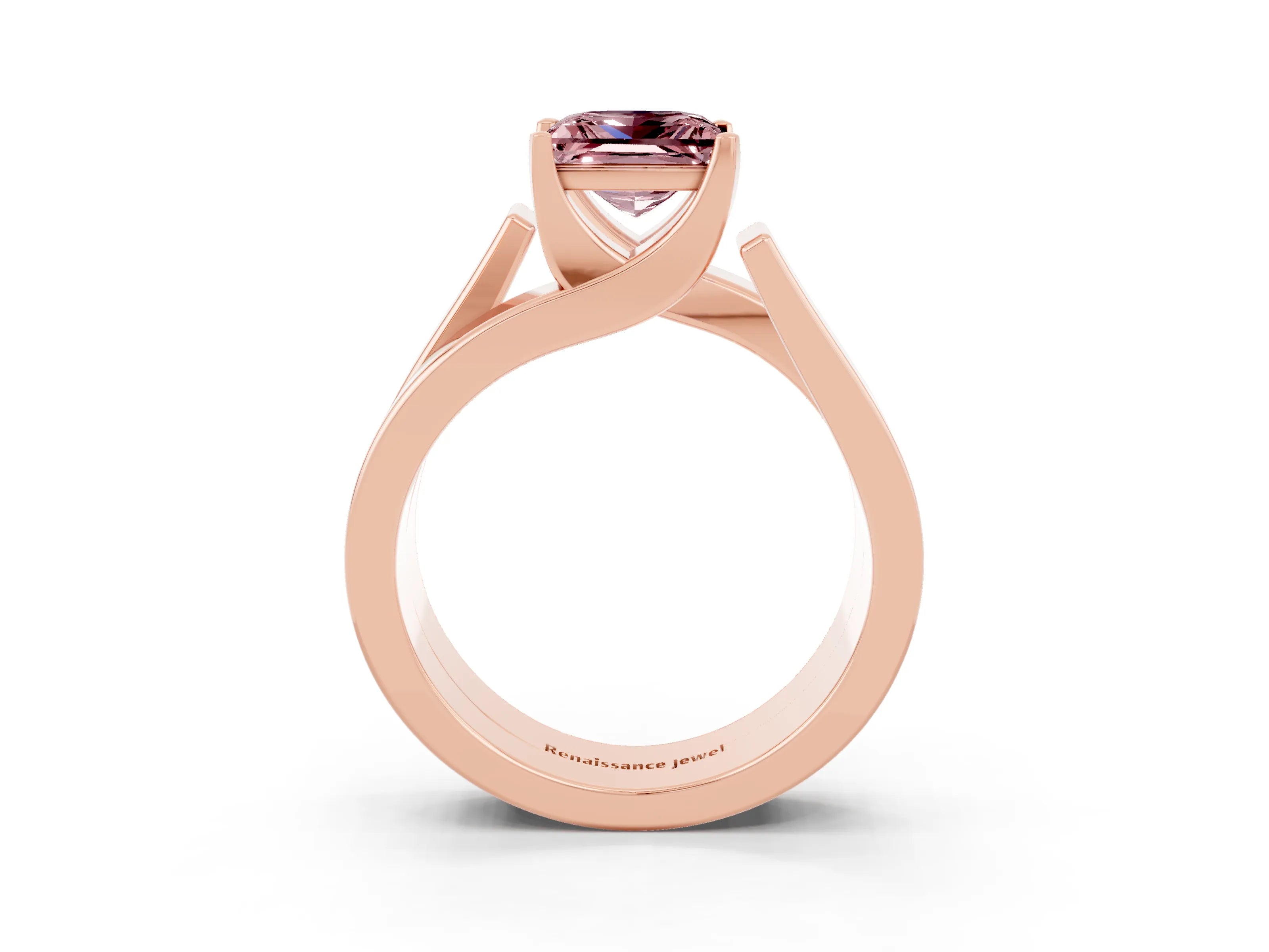 Rose gold Modern Tension Set Princess Cut Morganite Solitaire Wide Band Ring_3