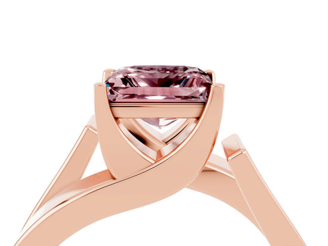 Rose gold Modern Tension Set Princess Cut Morganite Solitaire Wide Band Ring_4