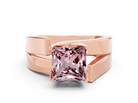 Rose gold Modern Tension Set Princess Cut Morganite Solitaire Wide Band Ring