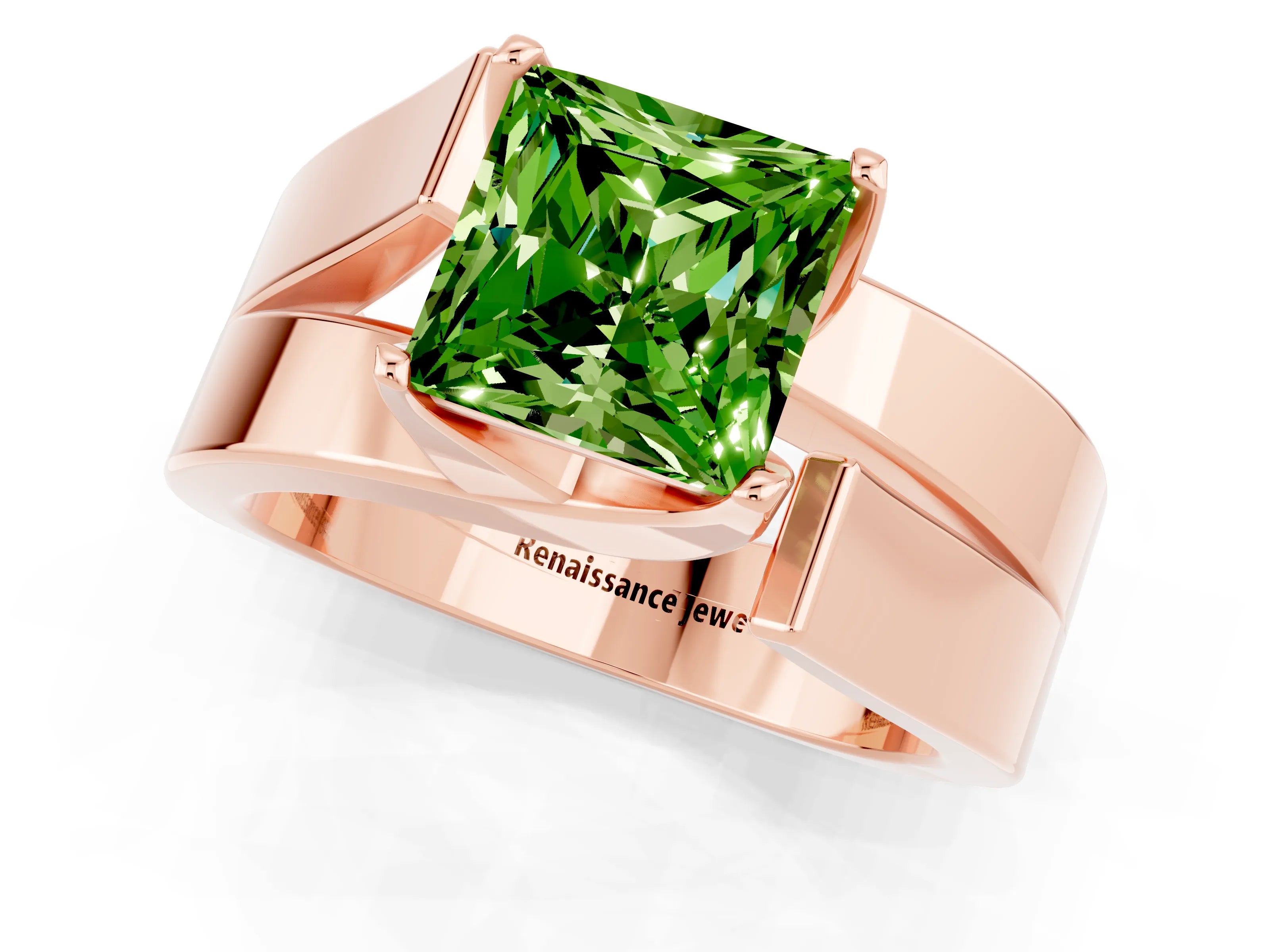 Rose gold Modern Tension Set Princess Cut Peridot Solitaire Wide Band Ring_1
