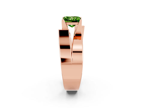 Rose gold Modern Tension Set Princess Cut Peridot Solitaire Wide Band Ring_2