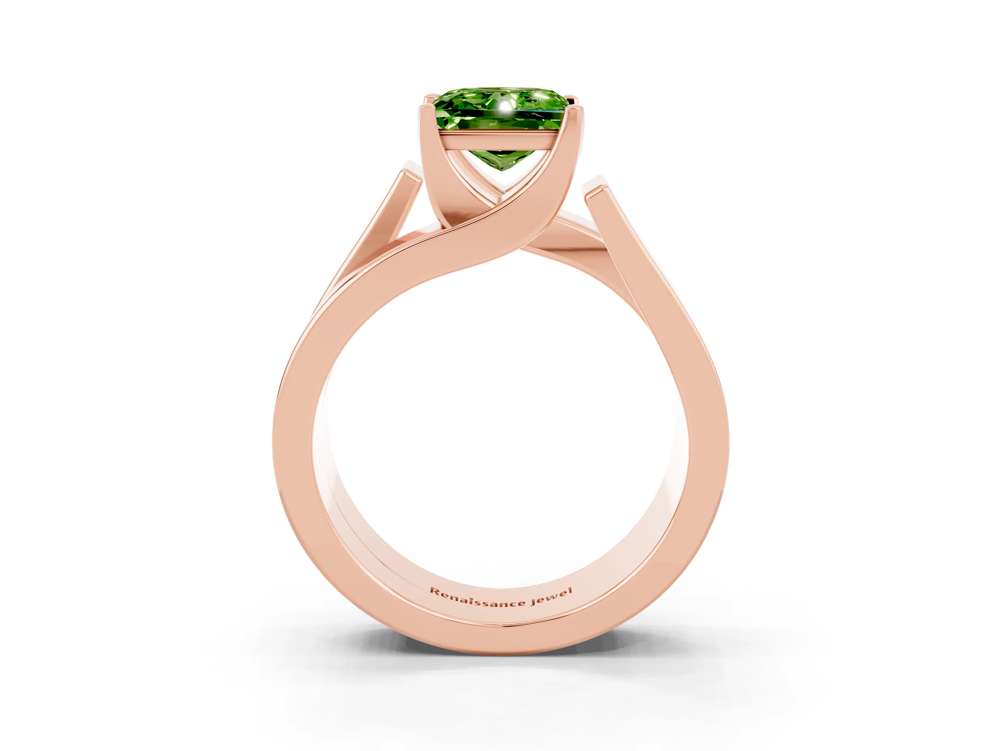 Rose gold Modern Tension Set Princess Cut Peridot Solitaire Wide Band Ring_3