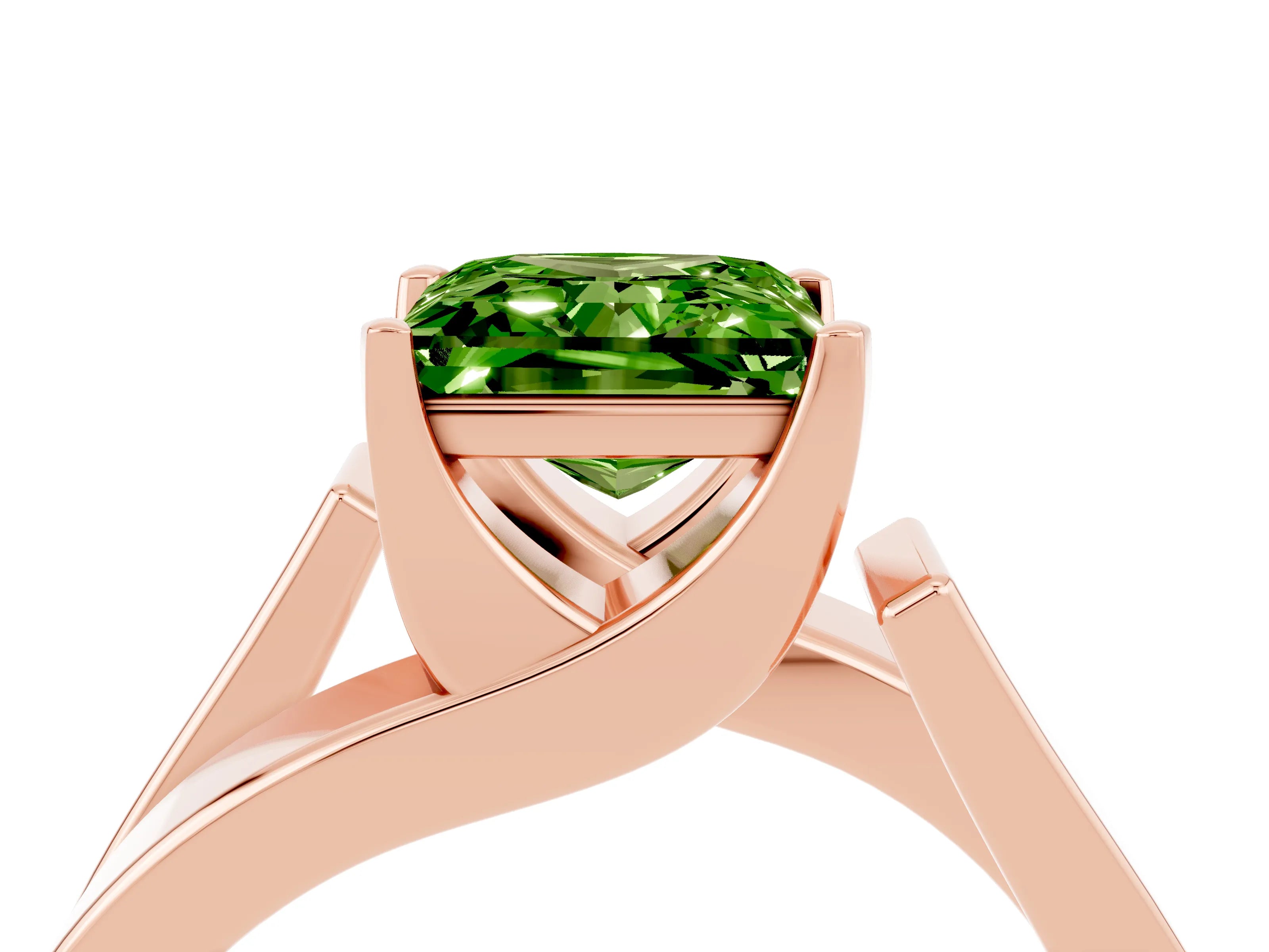 Rose gold Modern Tension Set Princess Cut Peridot Solitaire Wide Band Ring_4