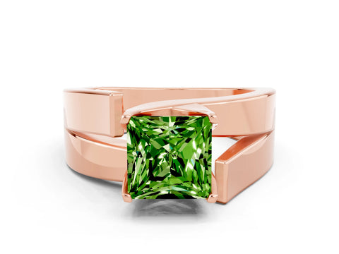Rose gold Modern Tension Set Princess Cut Peridot Solitaire Wide Band Ring