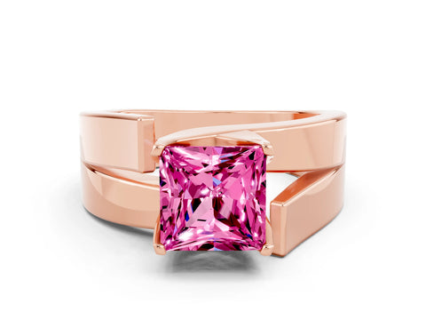 Rose gold Modern Tension Set Princess Cut Pink Sapphire Solitaire Wide Band Ring_12