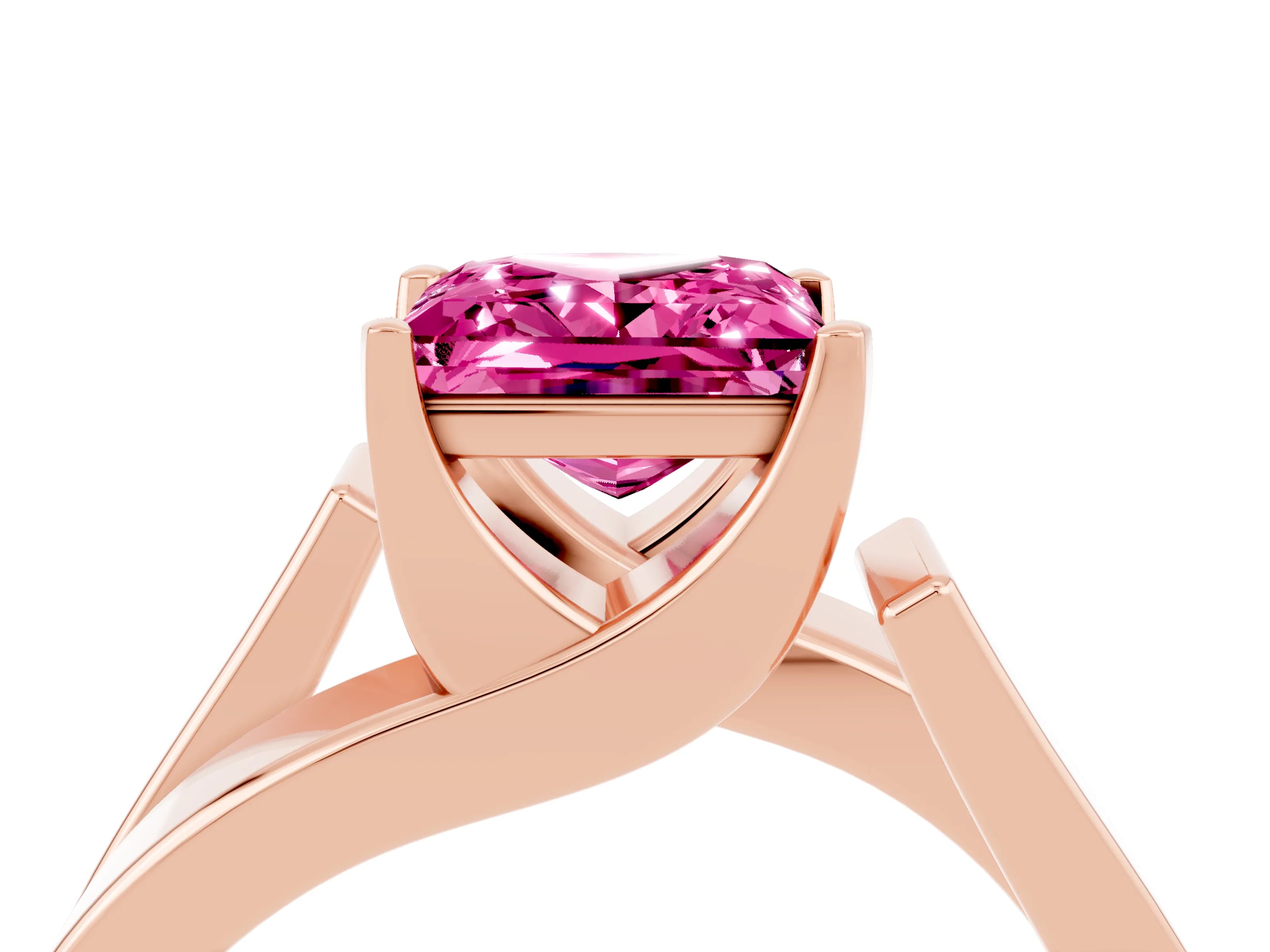 Rose gold Modern Tension Set Princess Cut Pink Sapphire Solitaire Wide Band Ring_16