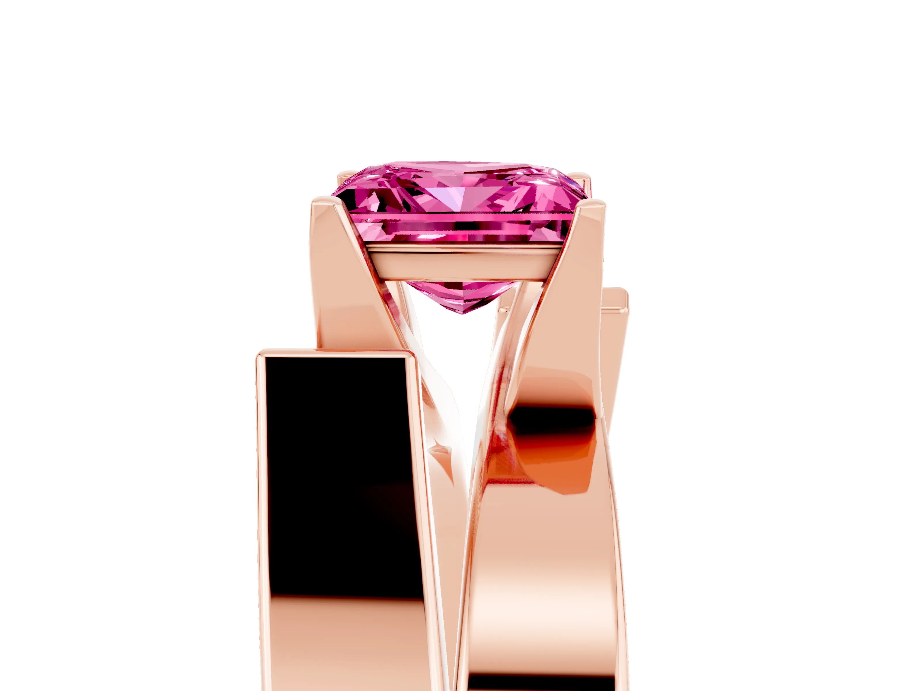 Rose gold Modern Tension Set Princess Cut Pink Sapphire Solitaire Wide Band Ring_17