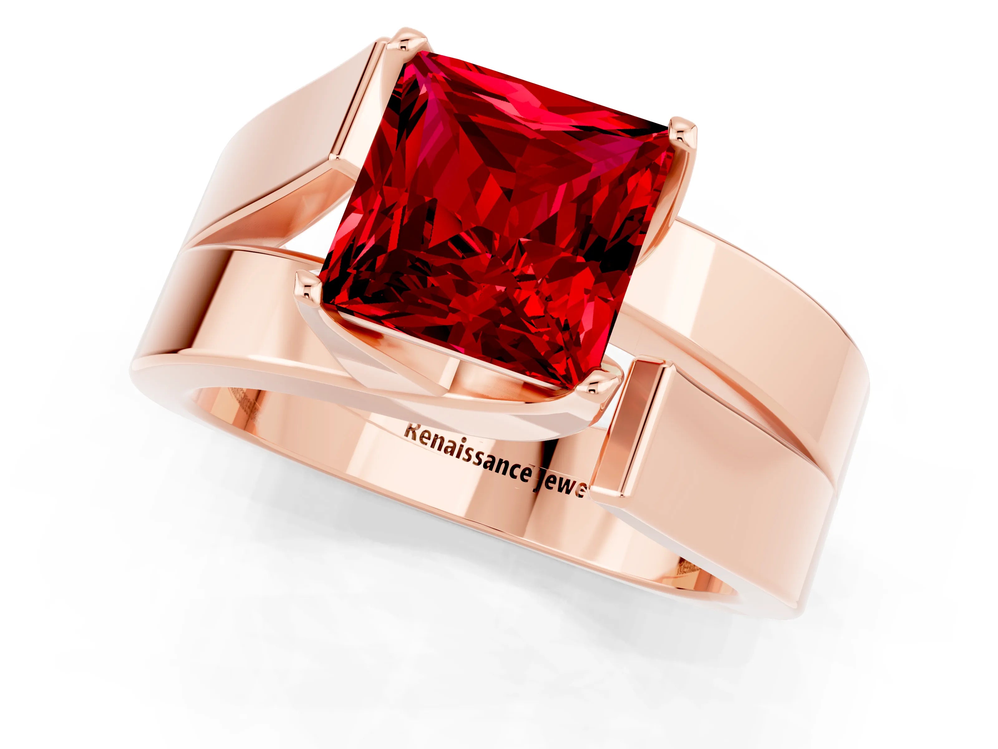 Rose gold Modern Tension Set Princess Cut Ruby Solitaire Wide Band Ring_1
