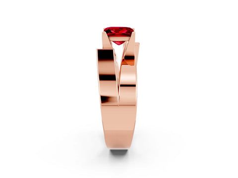 Rose gold Modern Tension Set Princess Cut Ruby Solitaire Wide Band Ring_2