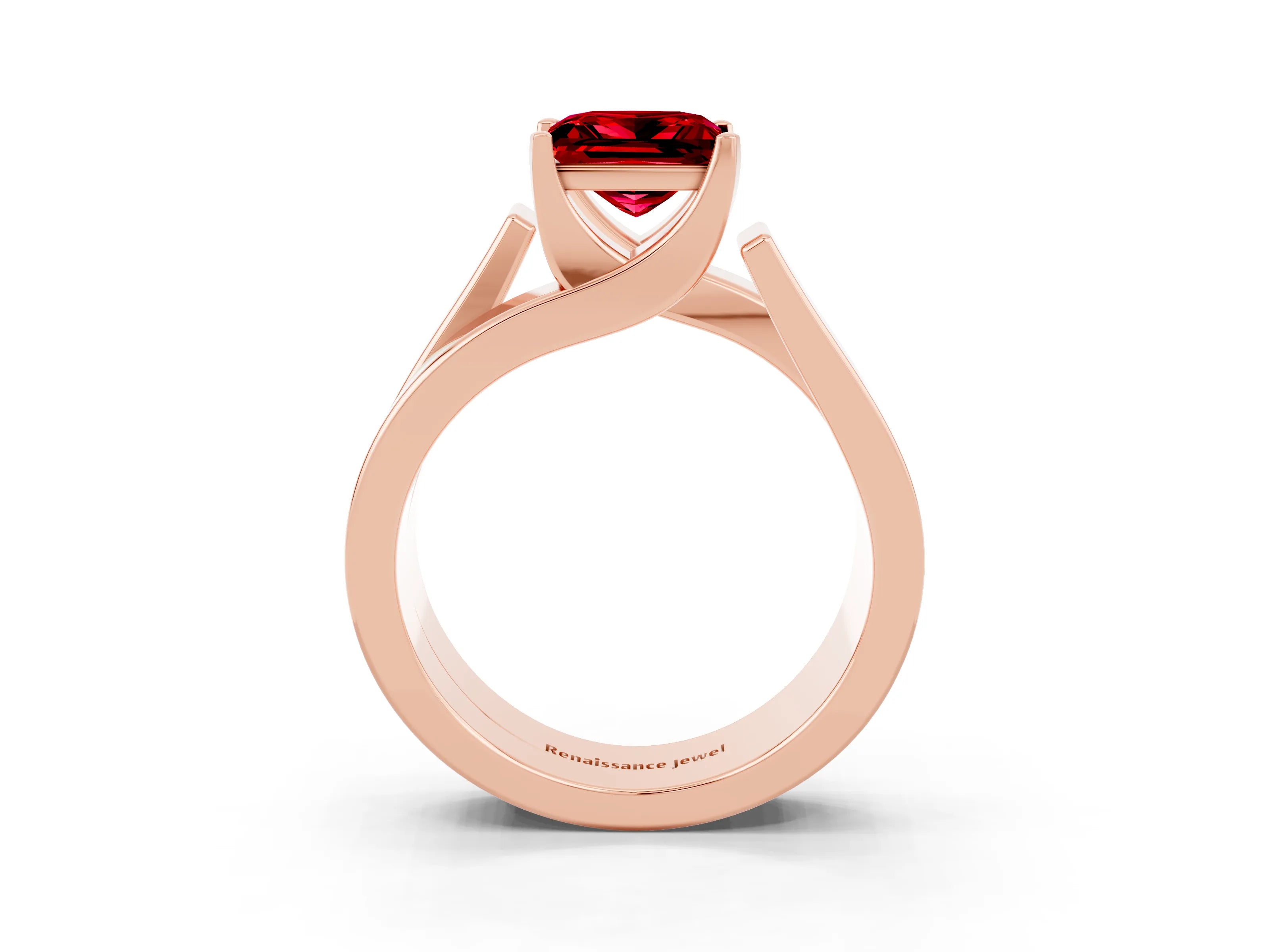 Rose gold Modern Tension Set Princess Cut Ruby Solitaire Wide Band Ring_3