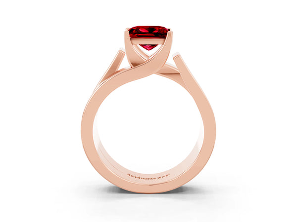 Rose gold Modern Tension Set Princess Cut Ruby Solitaire Wide Band Ring