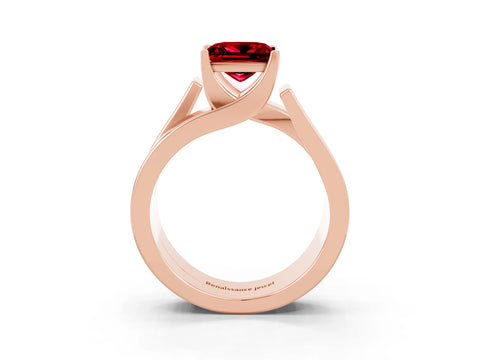 Rose gold Modern Tension Set Princess Cut Ruby Solitaire Wide Band Ring_3