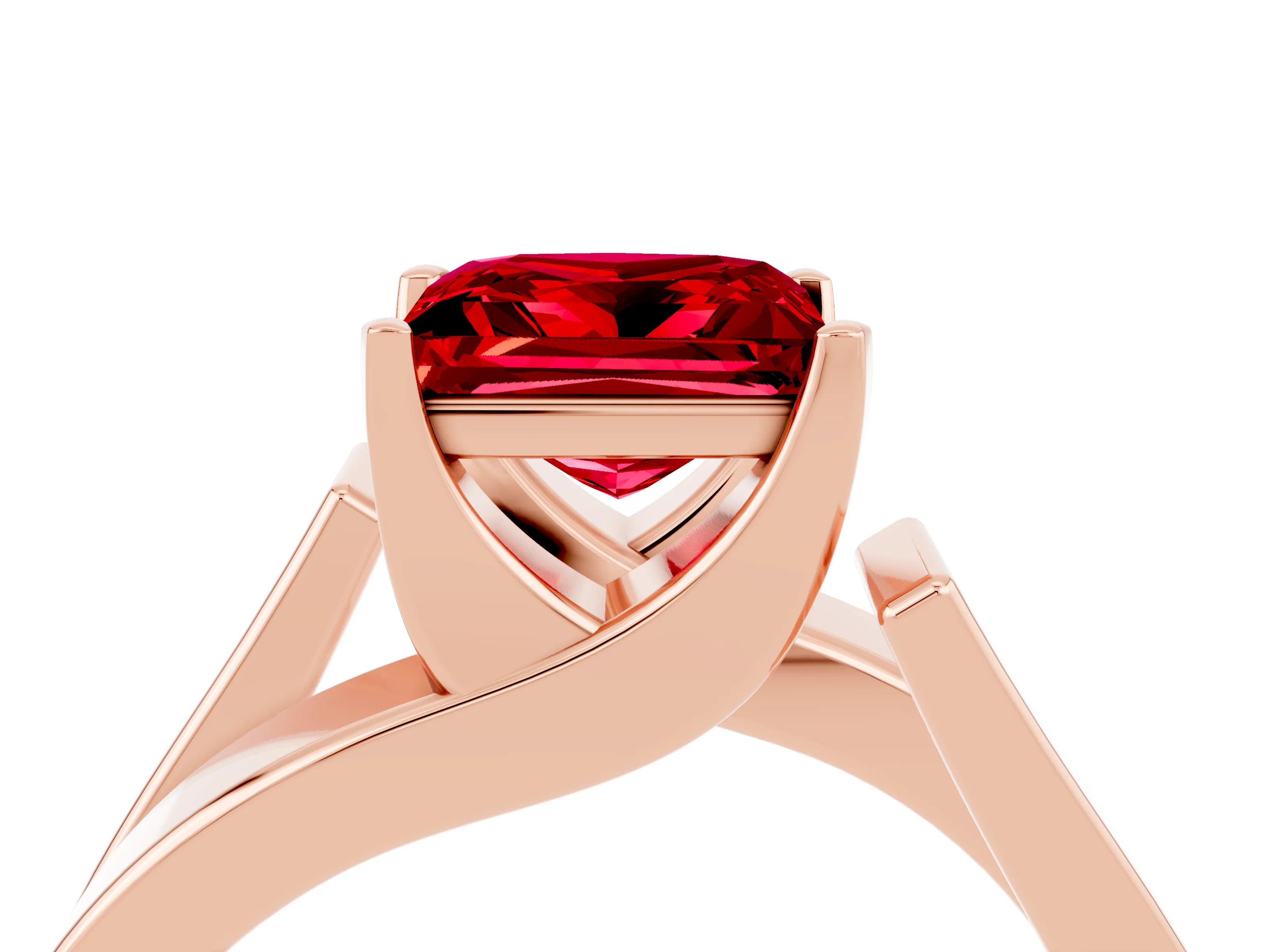 Rose gold Modern Tension Set Princess Cut Ruby Solitaire Wide Band Ring_4