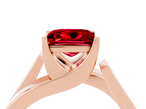 Rose gold Modern Tension Set Princess Cut Ruby Solitaire Wide Band Ring_4