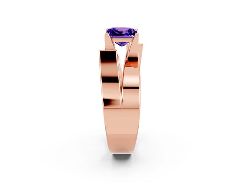 Rose gold Modern Tension Set Princess Cut Tanzanite Solitaire Wide Band Ring_2