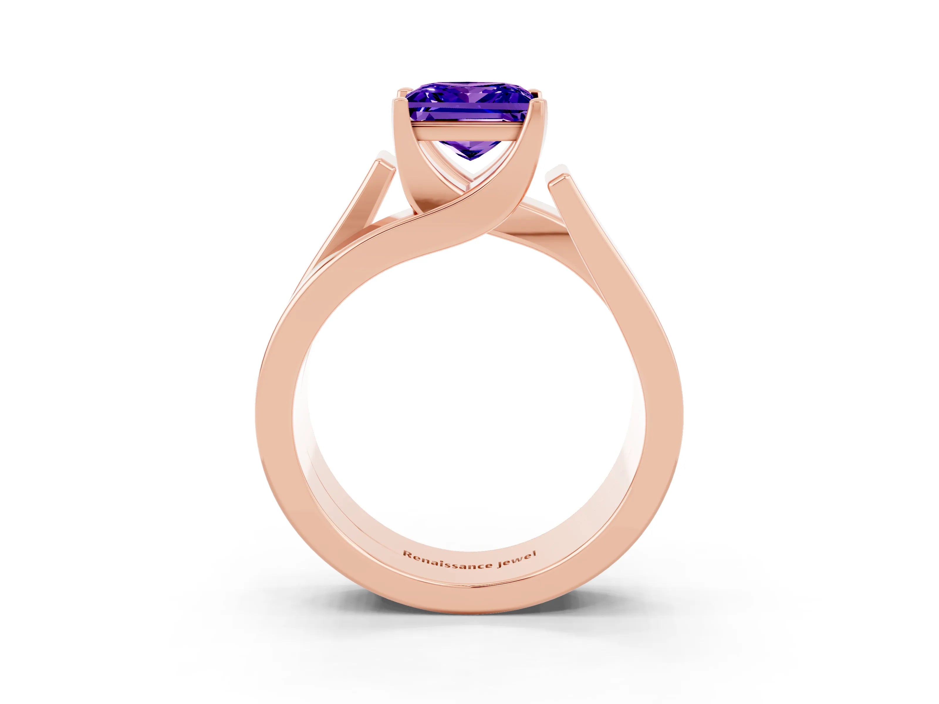 Rose gold Modern Tension Set Princess Cut Tanzanite Solitaire Wide Band Ring_3