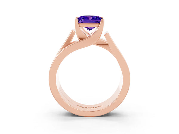 Rose gold Modern Tension Set Princess Cut Tanzanite Solitaire Wide Band Ring