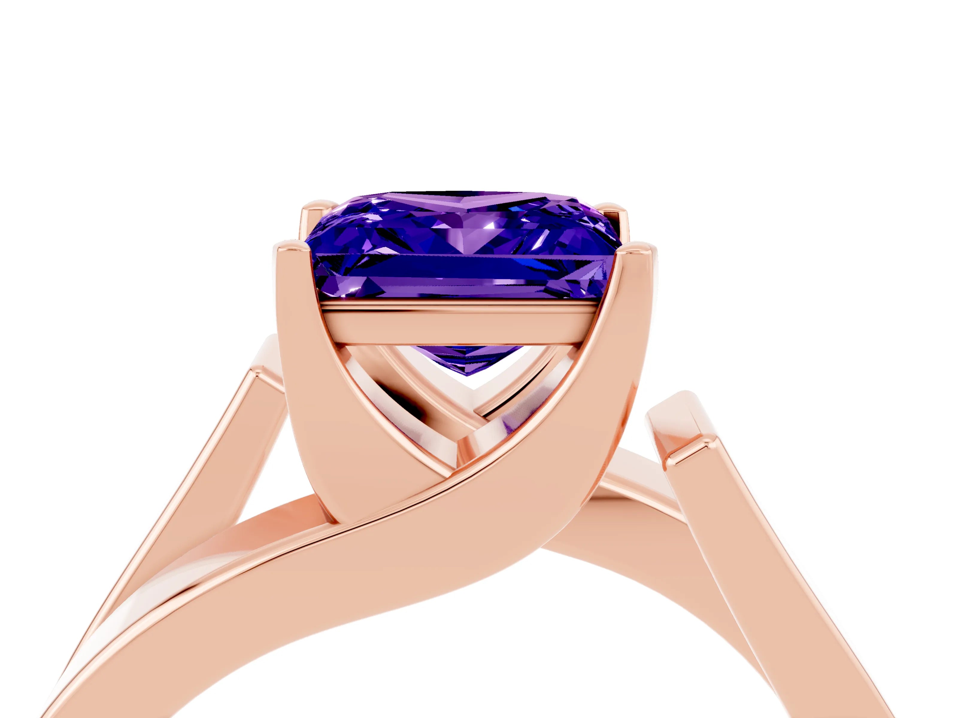 Rose gold Modern Tension Set Princess Cut Tanzanite Solitaire Wide Band Ring_4