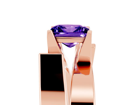 Rose gold Modern Tension Set Princess Cut Tanzanite Solitaire Wide Band Ring_5