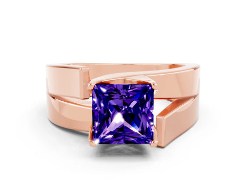 Rose gold Modern Tension Set Princess Cut Tanzanite Solitaire Wide Band Ring