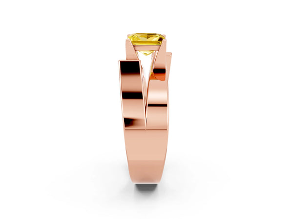Rose gold Modern Tension Set Princess Cut Yellow Sapphire Solitaire Wide Band Ring