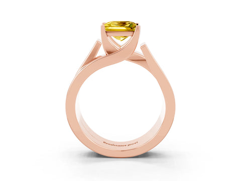 Rose gold Modern Tension Set Princess Cut Yellow Sapphire Solitaire Wide Band Ring_15