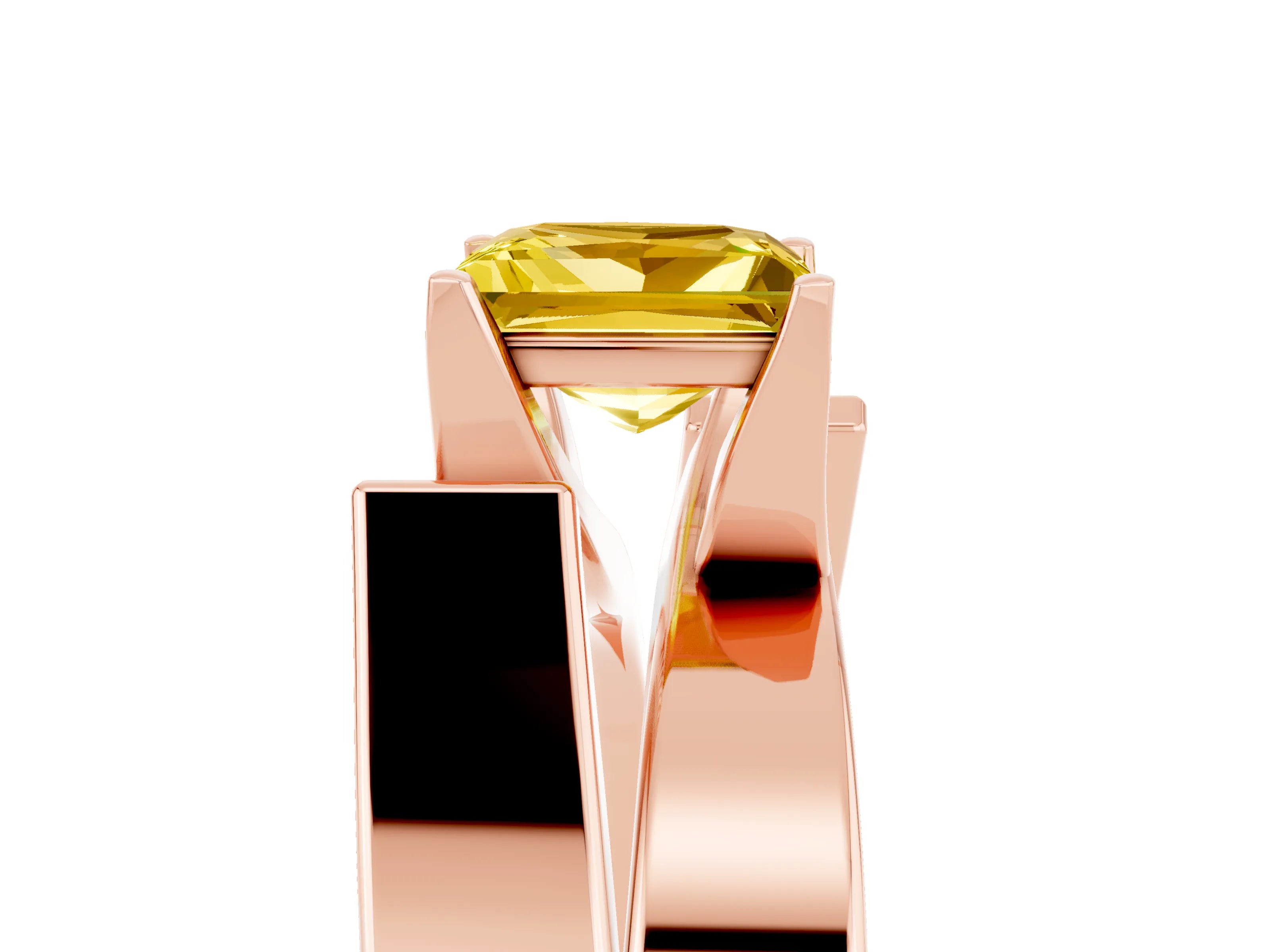 Rose gold Modern Tension Set Princess Cut Yellow Sapphire Solitaire Wide Band Ring_17