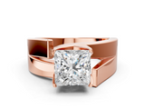 Rose gold Modern Tension Set Princess Solitaire Wide Band Ring_124