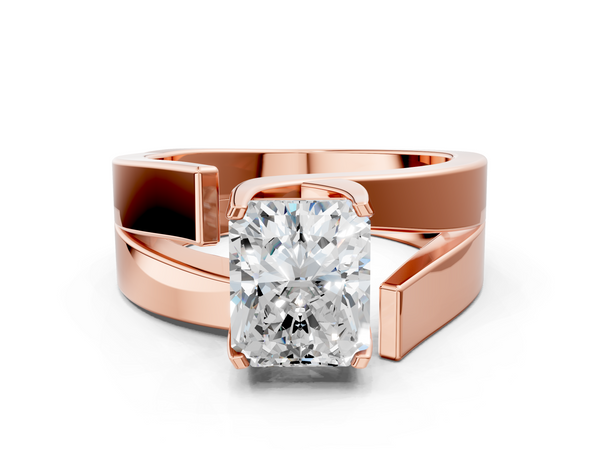 Rose gold Modern Tension Set Radiant Cut Diamond Solitaire Wide Band Ring