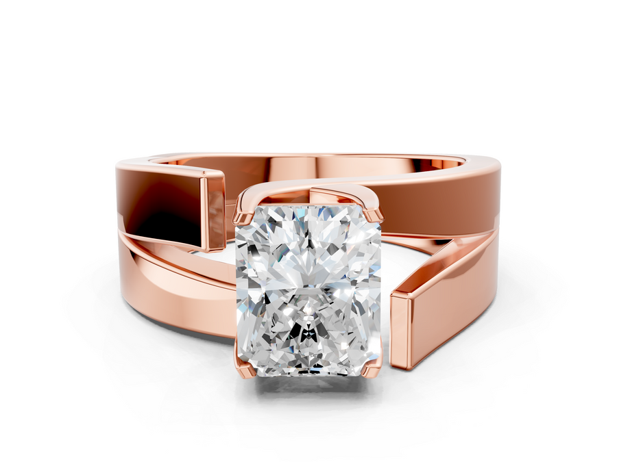 Rose gold Modern Tension Set Radiant Cut Diamond Solitaire Wide Band Ring