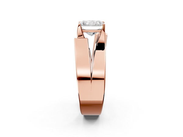 Rose gold Modern Tension Set Radiant Cut Diamond Solitaire Wide Band Ring