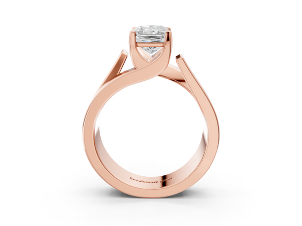 Rose gold Modern Tension Set Radiant Cut Diamond Solitaire Wide Band Ring