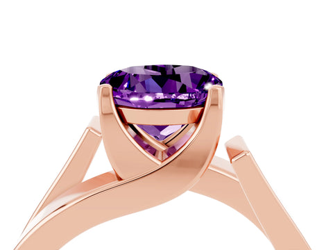Rose gold Modern Tension Set Round Cut Amethyst Solitaire Wide Band Ring_4