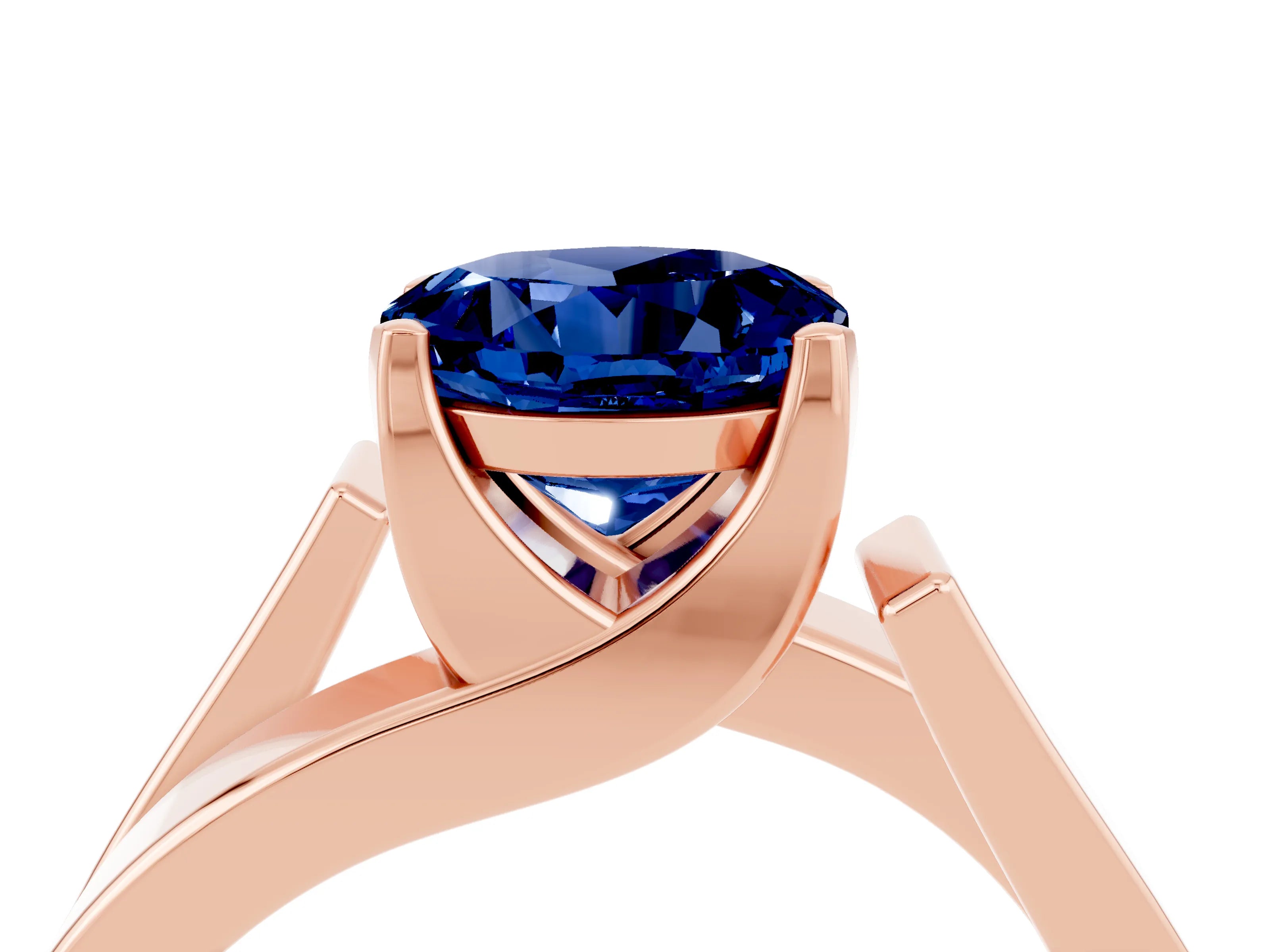 Rose gold Modern Tension Set Round Cut Blue Sapphire Solitaire Wide Band Ring_4