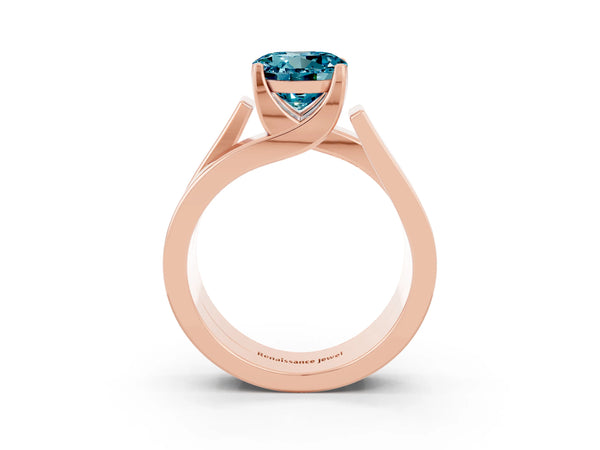 Rose gold Modern Tension Set Round Cut Blue Topaz Solitaire Wide Band Ring