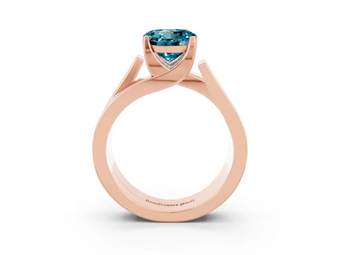 Rose gold Modern Tension Set Round Cut Blue Topaz Solitaire Wide Band Ring_3