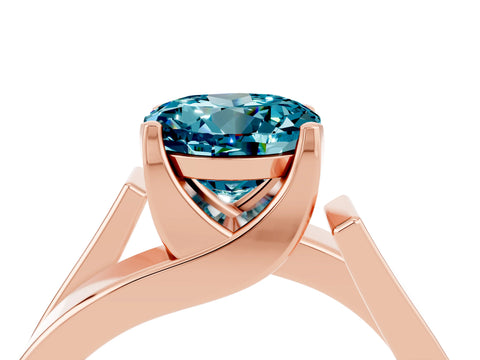 Rose gold Modern Tension Set Round Cut Blue Topaz Solitaire Wide Band Ring_4