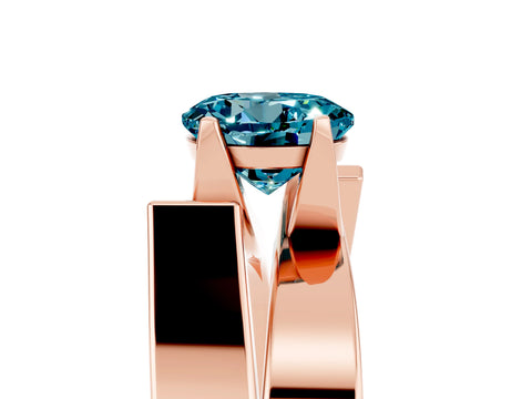 Rose gold Modern Tension Set Round Cut Blue Topaz Solitaire Wide Band Ring_5