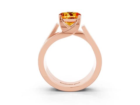 Rose gold Modern Tension Set Round Cut Citrine Solitaire Wide Band Ring_3