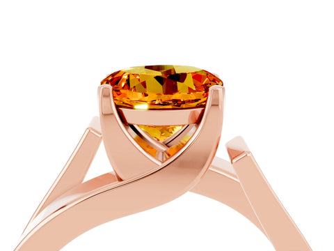 Rose gold Modern Tension Set Round Cut Citrine Solitaire Wide Band Ring_4