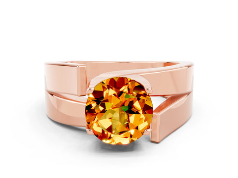Rose gold Modern Tension Set Round Cut Citrine Solitaire Wide Band Ring