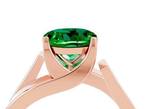 Rose gold Modern Tension Set Round Cut Emerald Solitaire Wide Band Ring_4