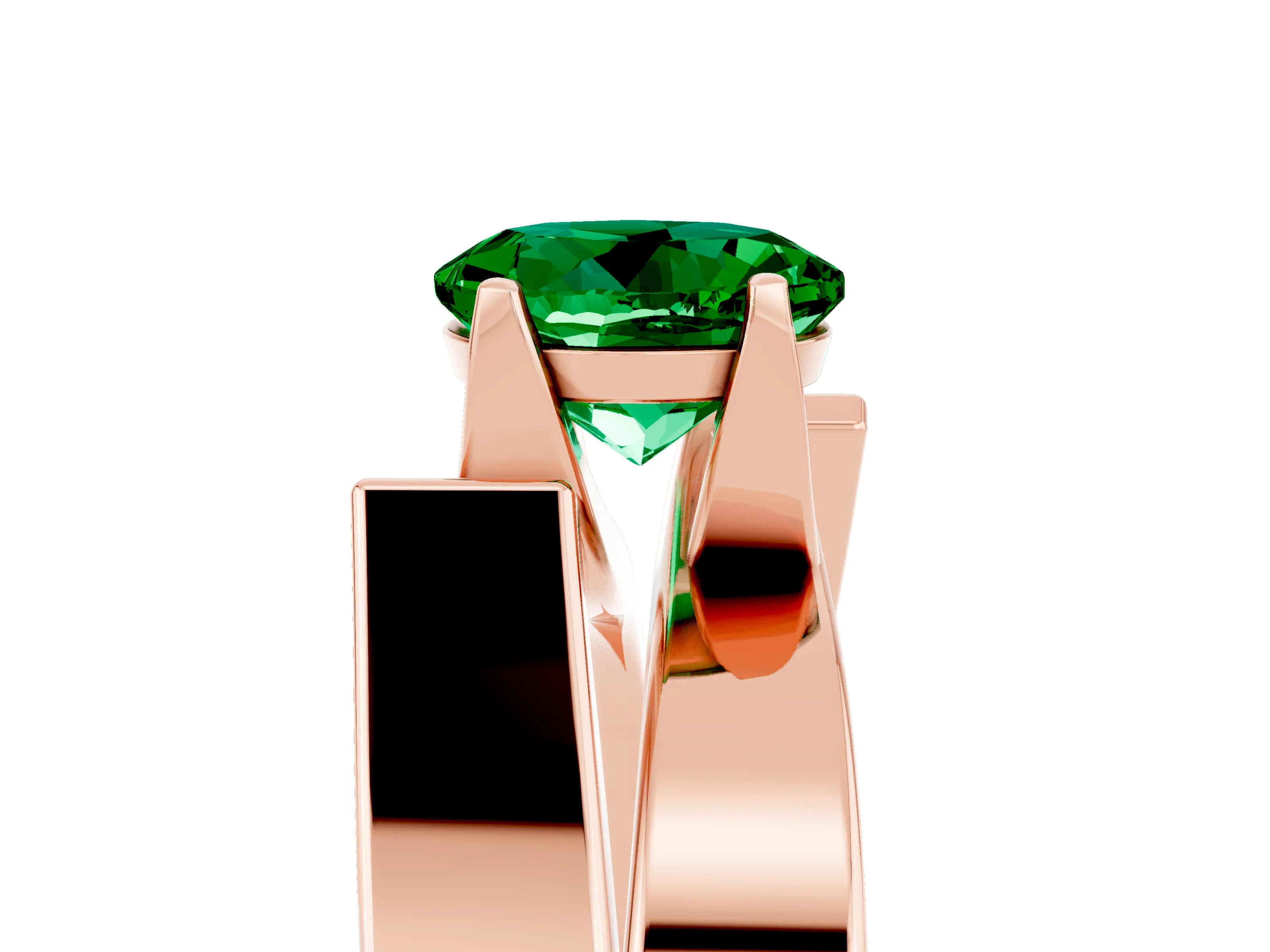Rose gold Modern Tension Set Round Cut Emerald Solitaire Wide Band Ring_5