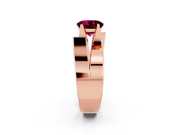 Rose gold Modern Tension Set Round Cut Garnet Solitaire Wide Band Ring