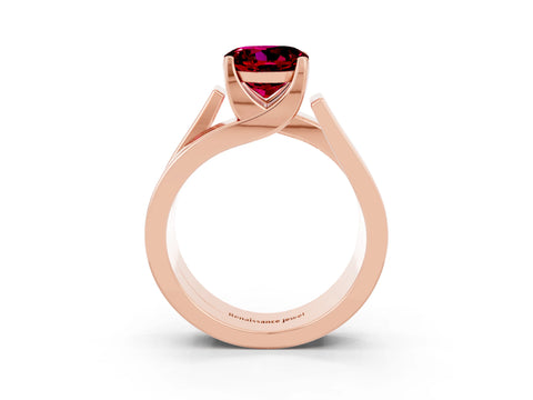 Rose gold Modern Tension Set Round Cut Garnet Solitaire Wide Band Ring_3