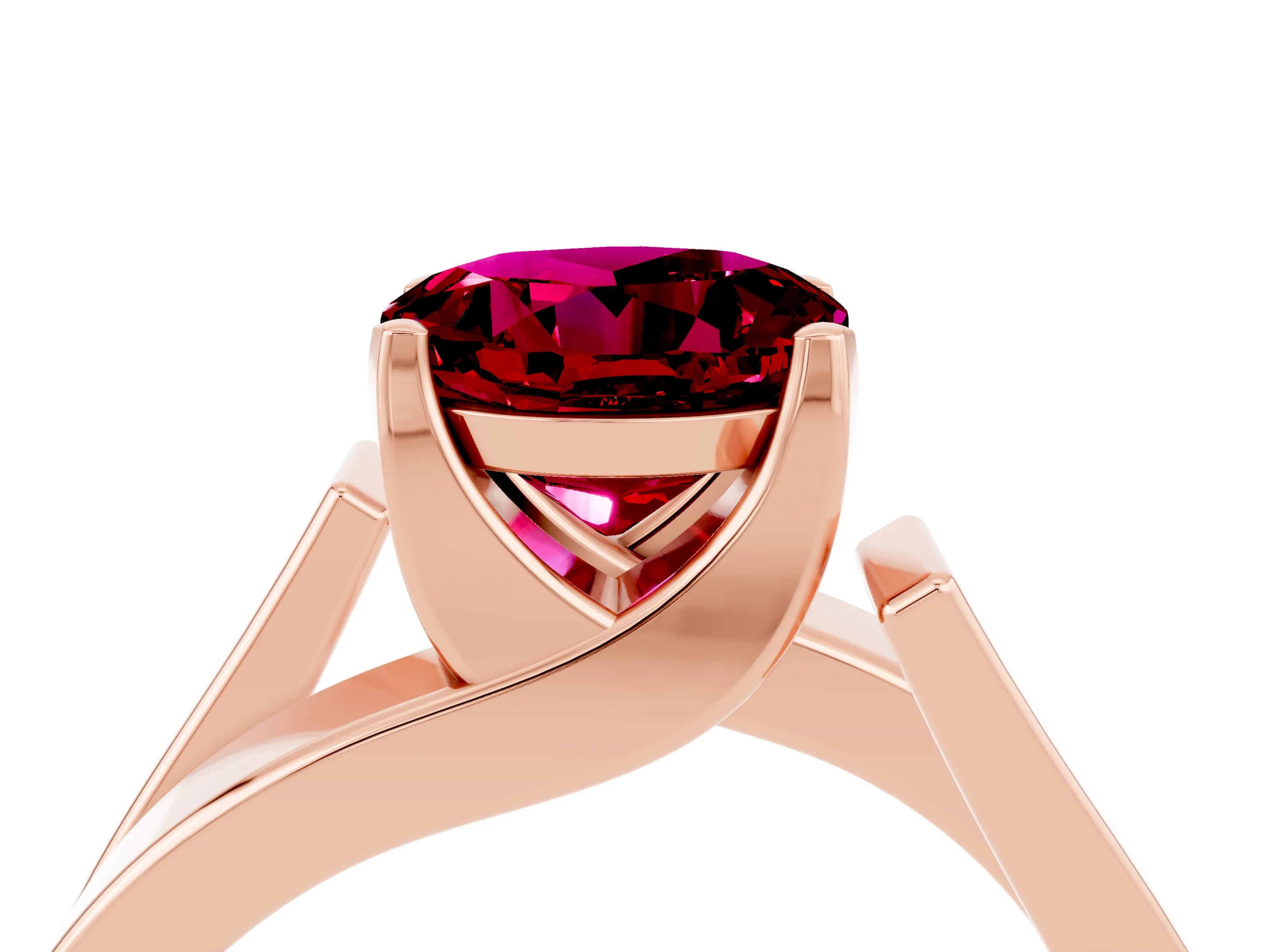 Rose gold Modern Tension Set Round Cut Garnet Solitaire Wide Band Ring_4