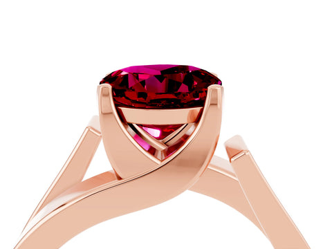 Rose gold Modern Tension Set Round Cut Garnet Solitaire Wide Band Ring_4