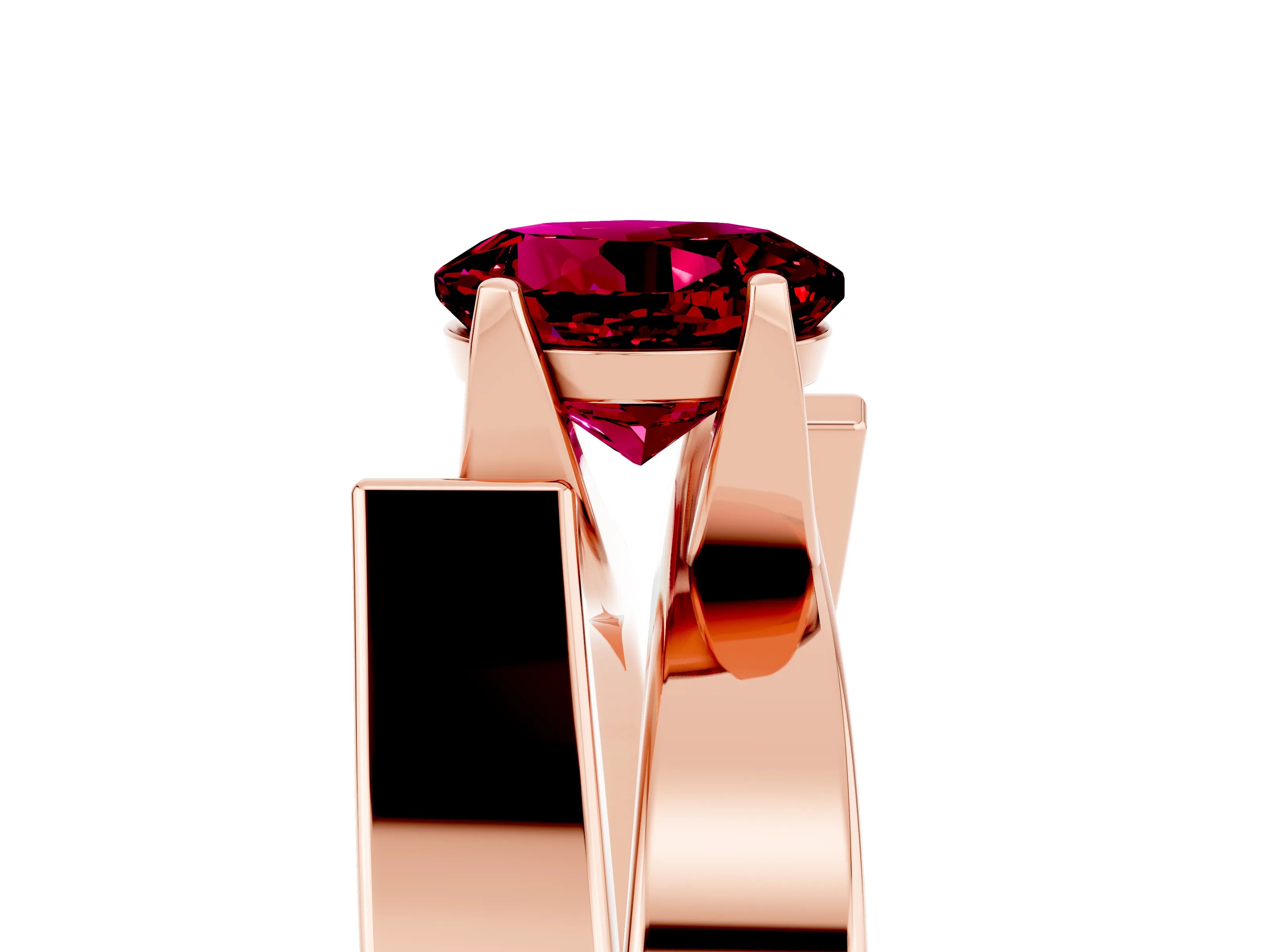 Rose gold Modern Tension Set Round Cut Garnet Solitaire Wide Band Ring_5
