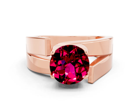 Rose gold Modern Tension Set Round Cut Garnet Solitaire Wide Band Ring